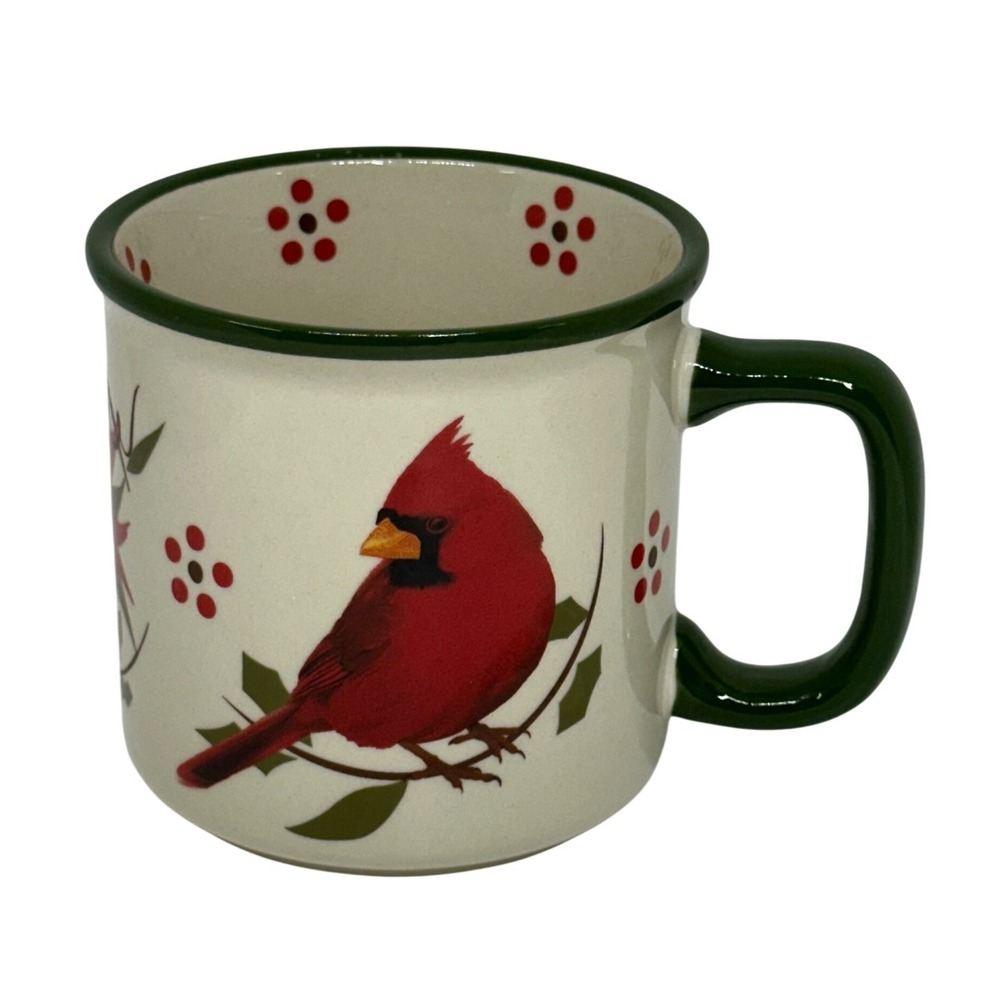 Temp-tations Coffee Mug Cream Red Cardinal Poinsettia Seasonal Ceramic 16oz Cup